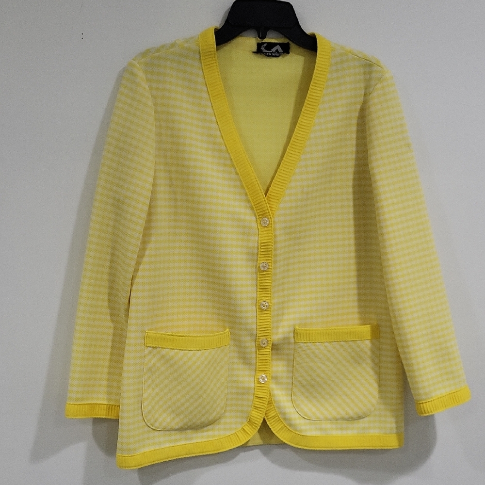 VTG. CARDIGAN GINGHAM WHITE AND YELLOW
